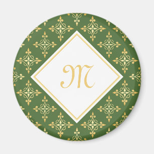 Imán Monograma de lujo Verde y Dorado Quatre Floral