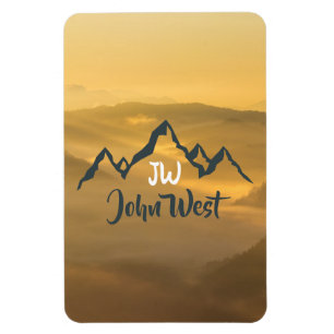 Imán Monograma de montañas personalizables de amanecer