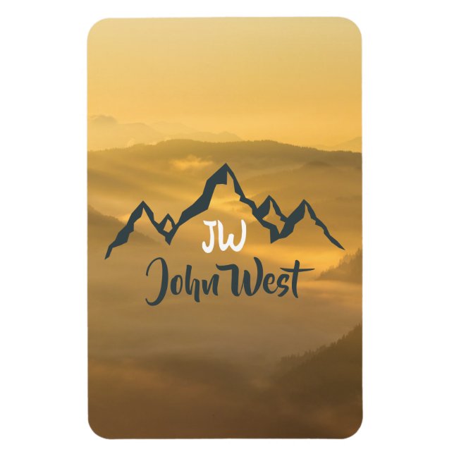 Imán Monograma de montañas personalizables de amanecer  (Vertical)