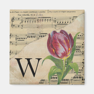 Imán Monograma de música de hojas de tulipán púrpura W