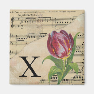 Imán Monograma de música de hojas de tulipán púrpura X 