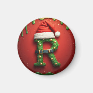 Imán Monograma de Navidad R con sombrero de Santa – Reg