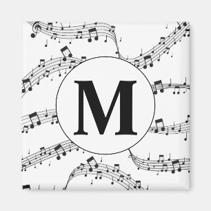Imán Monograma de notas de música en blanco y negro