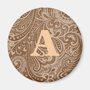 Imán Monograma de paisley de chocolate