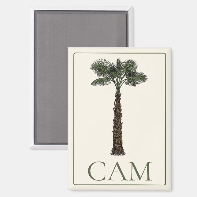 Imán Monograma de palmera costera elegante (Anverso/Reverso)