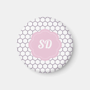 Imán Monograma de Personalizado de Honeycomb rosa claro