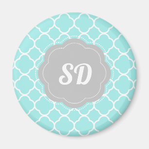 Imán Monograma de Personalizado de Quatrefoil turquesa