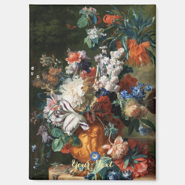 Imán Monograma de pintura al aceite de flores de época (Anverso)