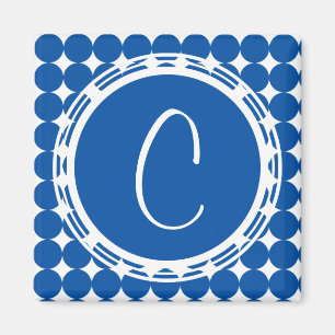 Imán Monograma de puntos de Polka Azul