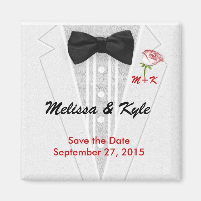 Imán Monograma de Tuxedo con Rosa (Frente)