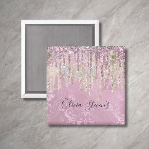 Imán Monograma de unicornio brillante rosa chic que got