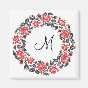 Imán Monograma del círculo de las rosas rojas cruzadas 
