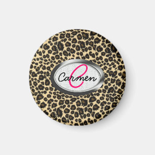 Imán Monograma del estampado leopardo