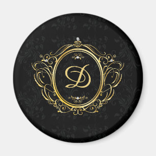 Imán Monograma del marco de la cosecha dorada con respa