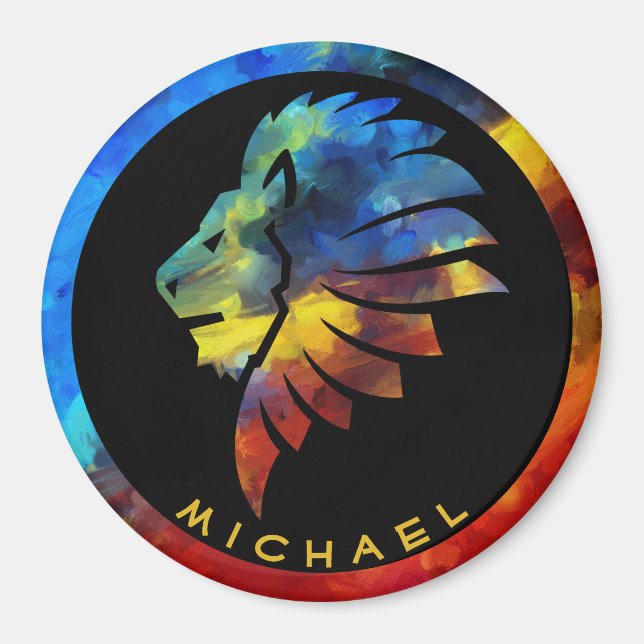 Imán Monograma del nombre de la acuarela del león de la (Frente)