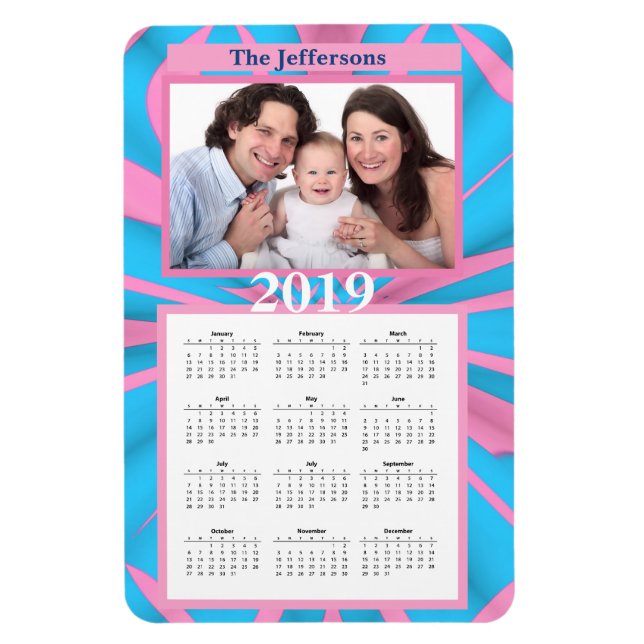 Imán Monograma del patrón abstracto rosa y azul moderno (Vertical)