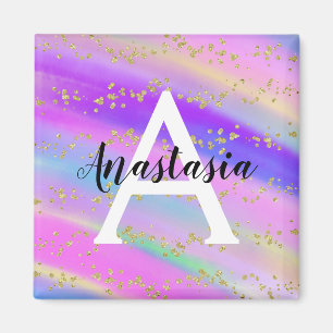 Imán Monograma del Purpurina del arcoiris de unicornio