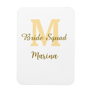 Imán Monograma dorado de la comitiva de la novia simple