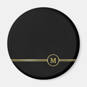 Imán Monograma dorado elegante sobre negro