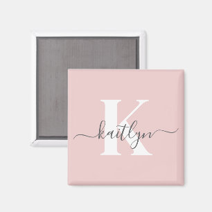 Imán Monograma elegante en rosa y gris