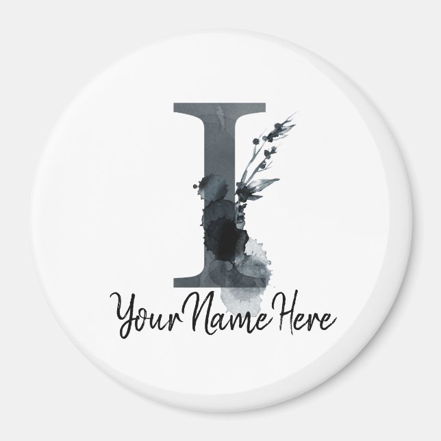 Imán Monograma floral I Foliage de hierba oscura (Frente)