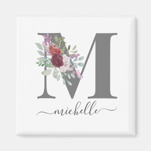 Imán Monograma Floral Moderno con Inicial y Nombre