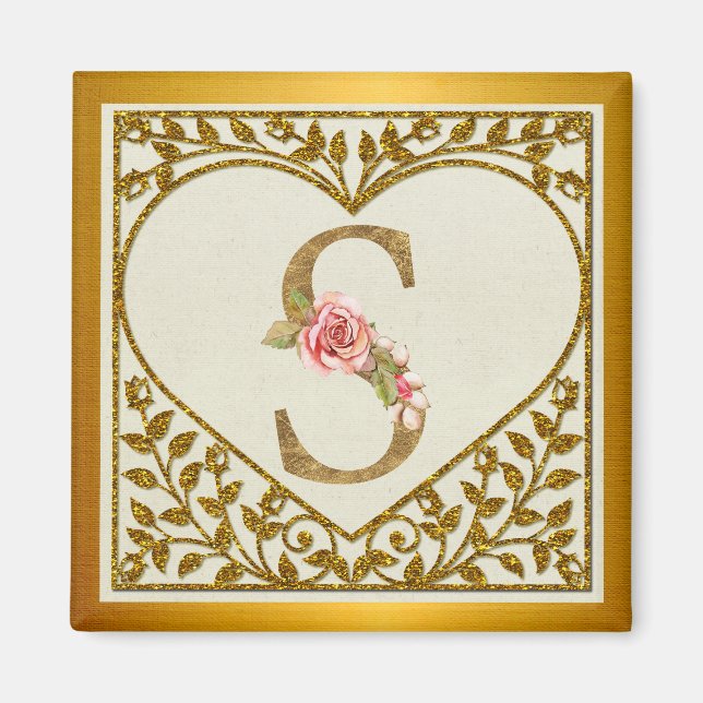 Imán Monograma floral personalizado, de A a Z (Frente)