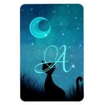 Monograma gato negro Starry sky ilustracion modern
