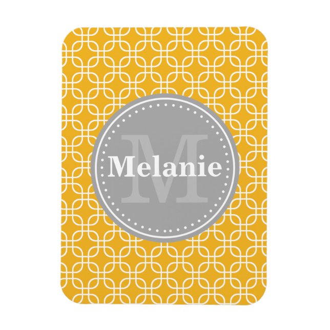 Imán Monograma gris de patrón de cuadrados amarillos mo (Vertical)