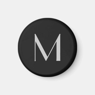 Imán Monograma Gris Negro Moderno Añadir su nombre inic
