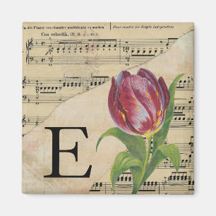 Imán Monograma inicial de la música de la hoja de tulip