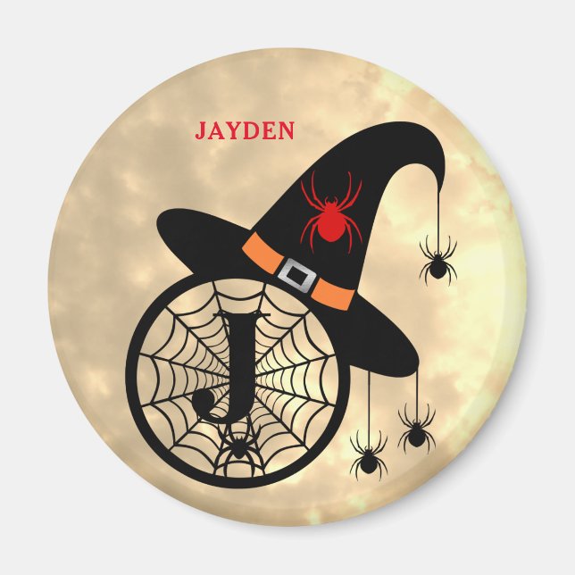 Imán Monograma J Halloween Sky Spider Nombre Magnet (Frente)