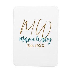 Imán Monograma marrón azul turquesa año aprox. mini sim