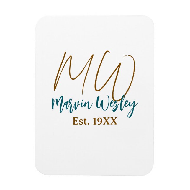 Imán Monograma marrón azul turquesa año aprox. mini sim (Vertical)