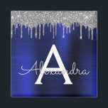 Imán Monograma Metalizado cepillado con Purpurina azul<br><div class="desc">Purpurina de espuma metálica de Relieve metalizado de imitación azul de plata y marina cepilló el nombre Metalizado del monograma y el imán Fiesta inicial. Esto hace que el dulce perfecto cumpleaños 16, boda, ducha de novia, aniversario, ducha de bebé o fiesta de soltera sea regalo para alguien que ama...</div>