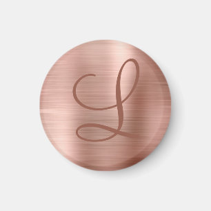 Imán Monograma Metalizado cepillado de oro Rosa de moda