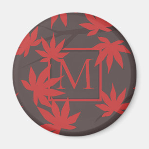 Imán Monograma Moderno Hoja de Arce Roja Gris