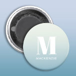 Imán Monograma moderno Nombre inicial Gradiente de Aqua<br><div class="desc">Moderna tipografía minimalista monograma diseño inicial de nombre que se puede cambiar para personalizar. Blanco sobre un fondo de degradado de fondo azul océano verde azulado a azul acuático.</div>