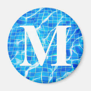 Imán Monograma Natación Monogramada Piscina Azul Acuáti