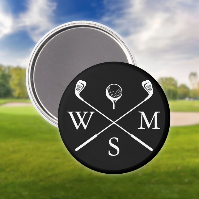 Imán Monograma Negro Y Blanco personalizado (Custom Monogram Black And White Magnet)