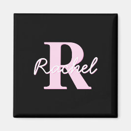 Imán Monograma personalizable lindo | Rosa claro y negr