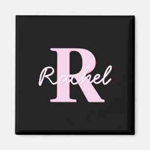Imán Monograma personalizable lindo Rosa claro y negr