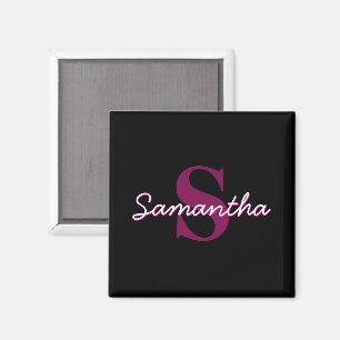 Imán Monograma personalizable rosa y negro lindo