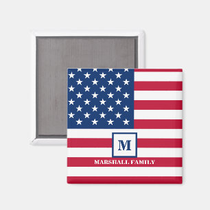 Imán Monograma Personalizado De Bandera Estadounidense