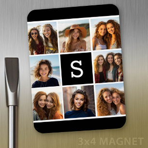 Imán Monograma Personalizado de Collage de fotos blanco