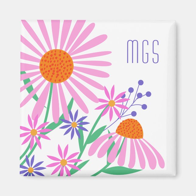 Imán monograma personalizado de Daisies hermoso (Frente)