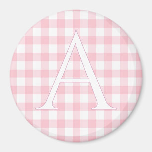 Imán Monograma Personalizado de Gingham Rosa para Bebé