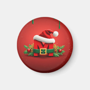 Imán Monograma personalizado de Navidad M con sombrero