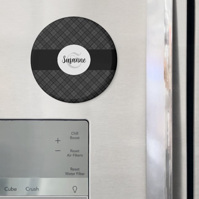 Imán Monograma personalizado del blanco negro de moda (In situ (nevera))