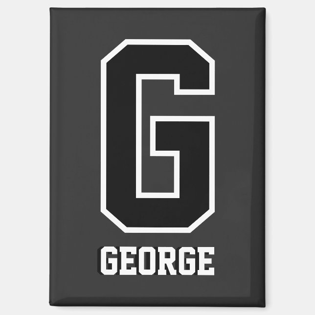 Imán Monograma personalizado en blanco y negro personal (Anverso)